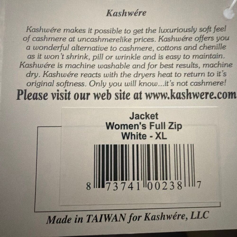 Kashwere Women's Microfiber Fleece sport Full Zip White Jacket XL NWT - Picture 10 of 10